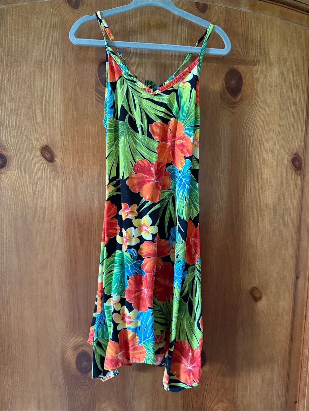 Girls Black Tropical Floral One-Piece Dress with Bright Hibiscus Print